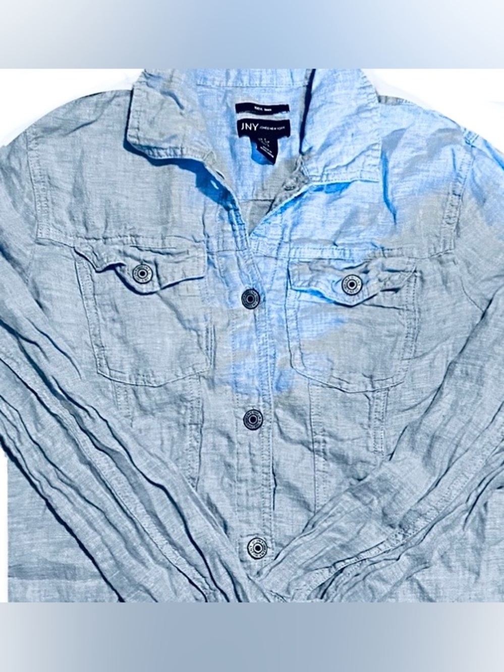 Jones New York Light Blue Casual Button-Down Shirt 100% Linen